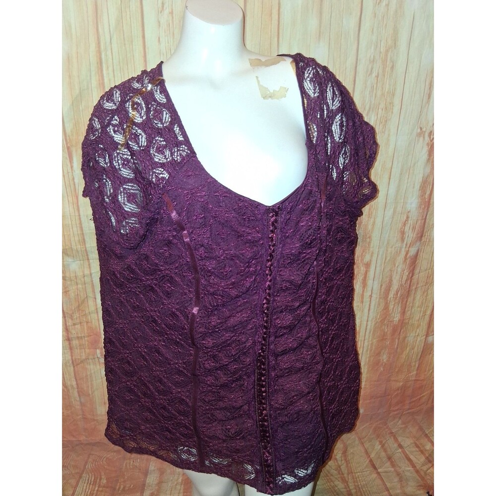Fashion Bug Burgundy Lace Short Sleeve Pullover Blouse Sz 3X